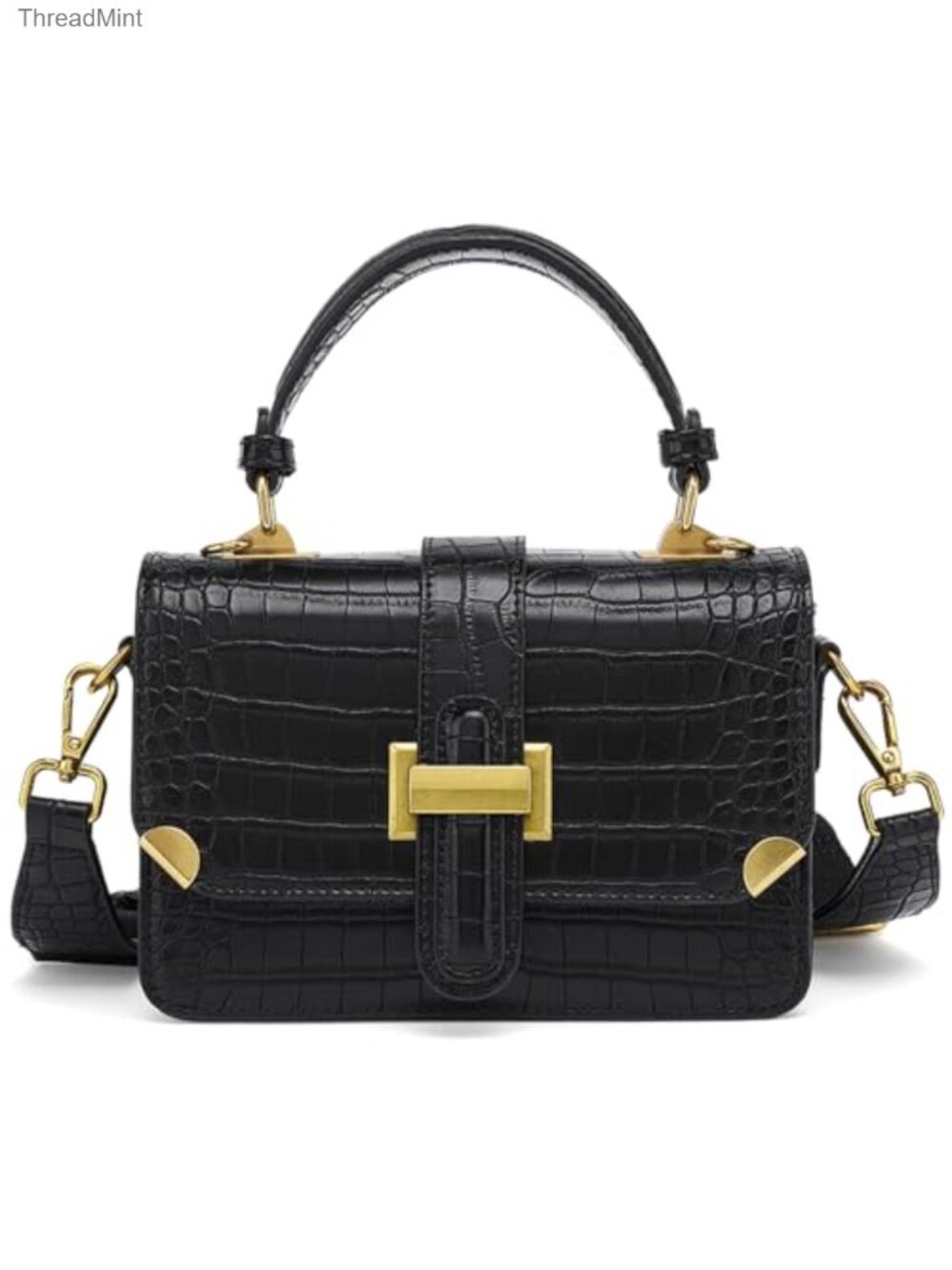 Classy Vegan Leather Crossbody Satchel Purse Bag with Gold Hardware Top Handle
